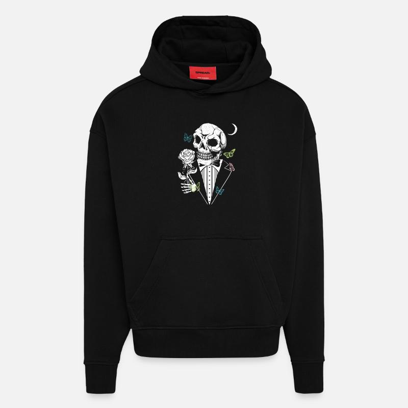 Gentelman Skull mit Rose - Hoodie- made by SPREAD - SOLID BLACK