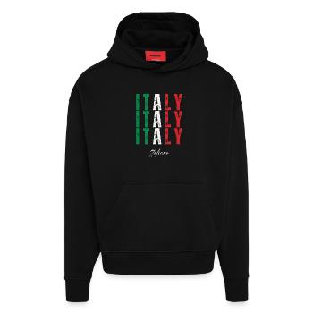 Drapeau de l’Italie, fierté italienne - Sweat à capuche bio épais oversize fabriqué en UE - SOLID BLACK - Devant