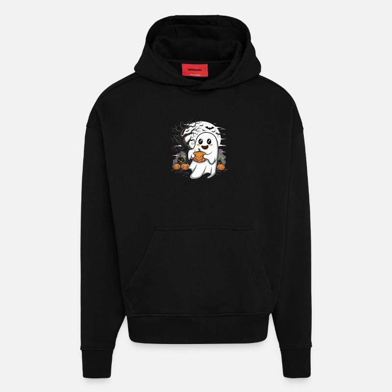 Cute Ghost with Jack-O-Lantern - Hoodie- made by SPREAD  - SOLID BLACK