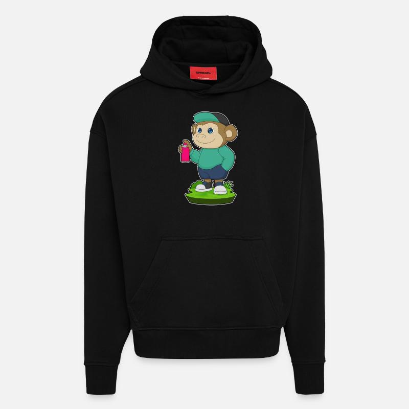 Monkey Painter Spray - Hoodie- made by SPREAD  - SOLID BLACK