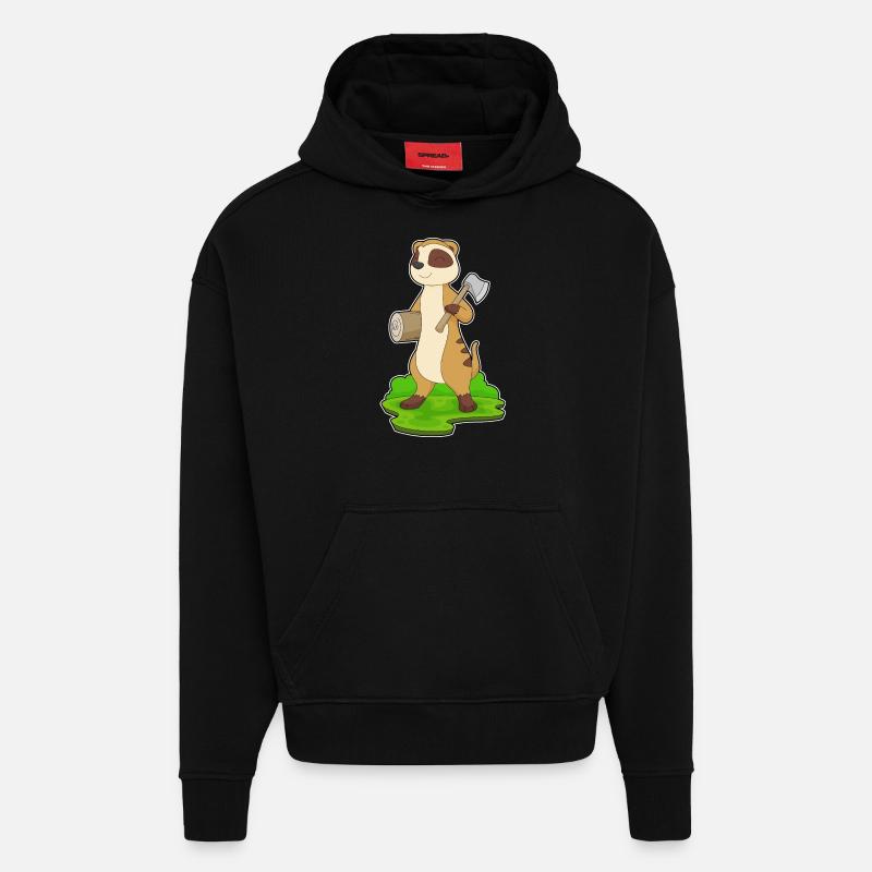 Hache de bûcheron suricate - Sweat à capuche bio épais oversize fabriqué en UE - SOLID BLACK