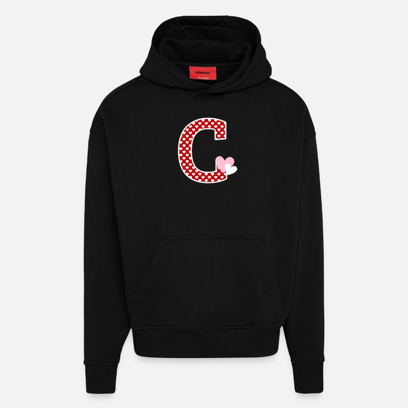 Lettre c cœur - Sweat à capuche bio épais oversize fabriqué en UE - SOLID BLACK