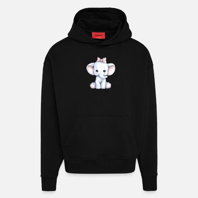 Mignon bébé éléphant - Sweat à capuche bio épais oversize fabriqué en UE - SOLID BLACK