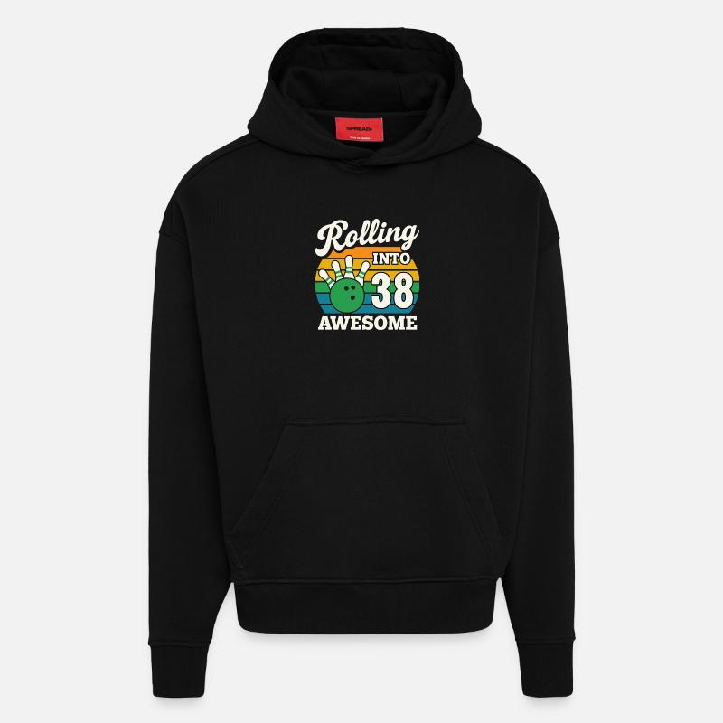 Bowling 38e anniversaire célébration graphique - Sweat à capuche bio épais oversize fabriqué en UE - SOLID BLACK