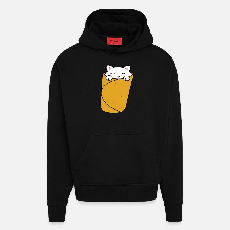 Purrito, burrito de chat mignon. - Sweat à capuche bio épais oversize fabriqué en UE - SOLID BLACK