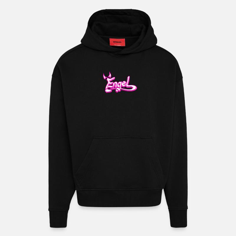 rose Ange, idée cadeau - Sweat à capuche bio épais oversize fabriqué en UE - SOLID BLACK