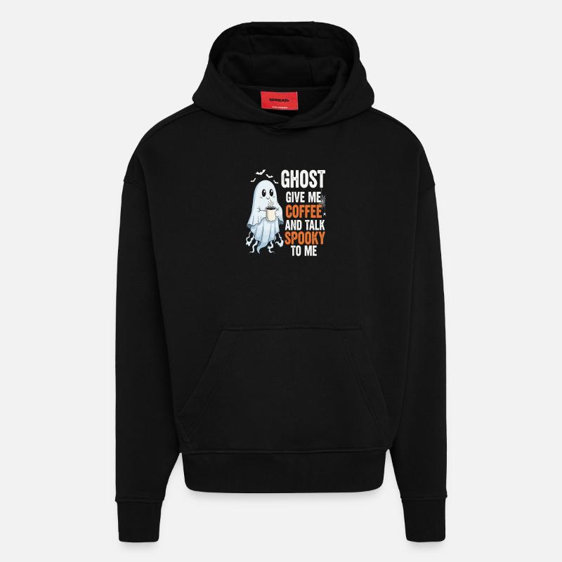 Gruseliger Geist mit Kaffeeillustration - Hoodie- made by SPREAD  - SOLID BLACK
