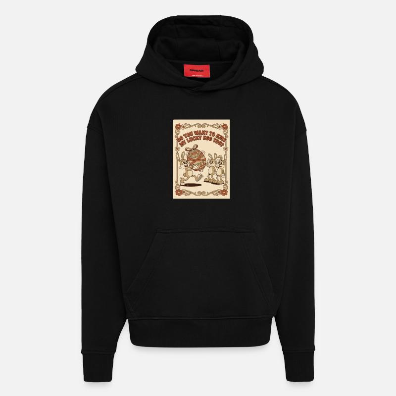 Lucky_Egg_Retro_Hasen - Sweat à capuche bio épais oversize fabriqué en UE - SOLID BLACK