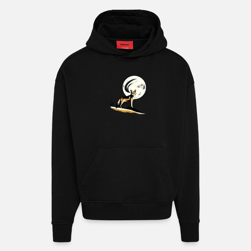 Chacal au clair de lune - Sweat à capuche bio épais oversize fabriqué en UE - SOLID BLACK