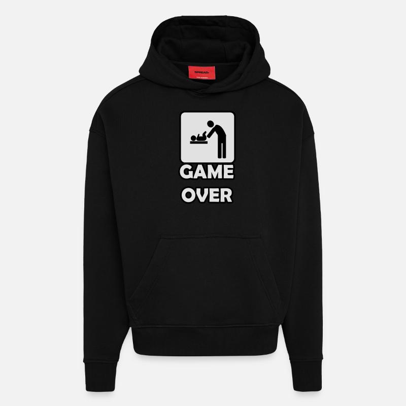 Game Over paternité - Sweat à capuche bio épais oversize fabriqué en UE - SOLID BLACK