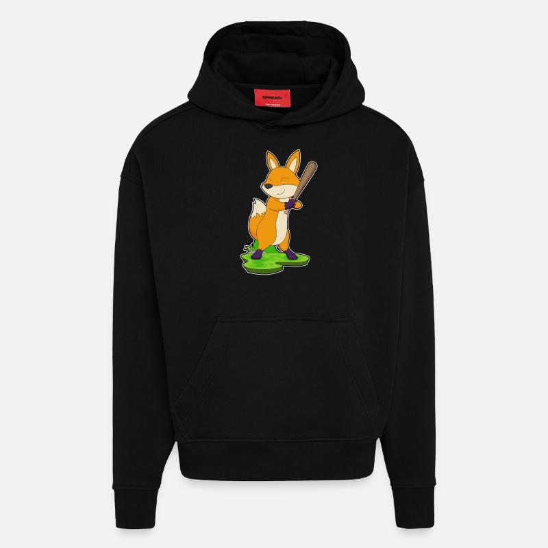 Batte de baseball Fox - Sweat à capuche bio épais oversize fabriqué en UE - SOLID BLACK