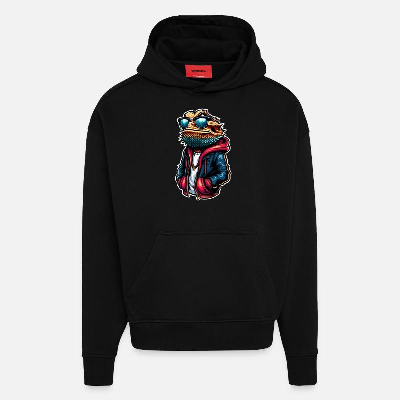 Dragons barbus - Sweat à capuche bio épais oversize fabriqué en UE - SOLID BLACK