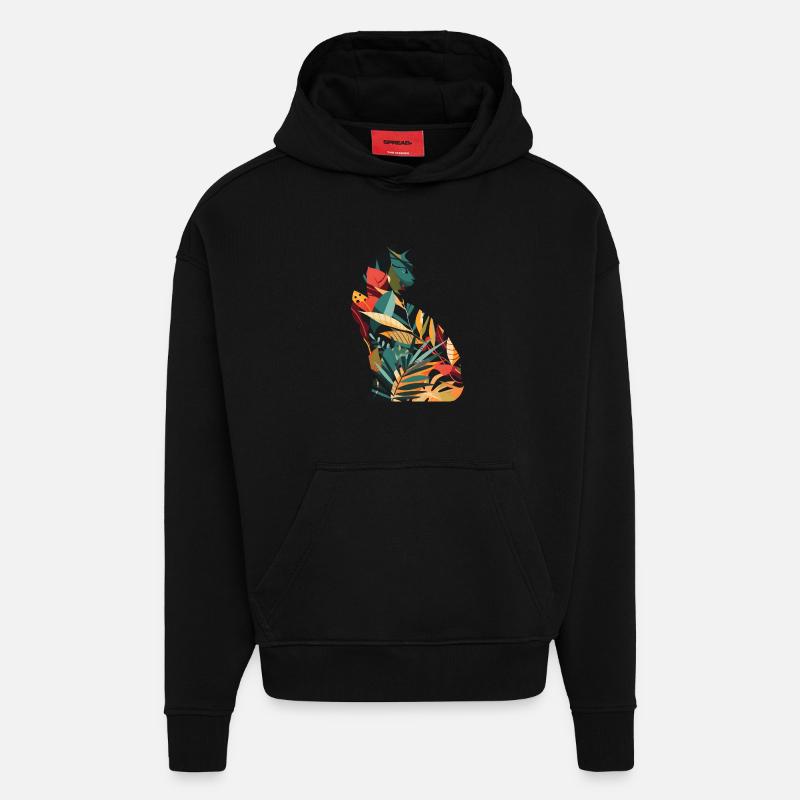Silhouette de chat Look rétro - Sweat à capuche bio épais oversize fabriqué en UE - SOLID BLACK