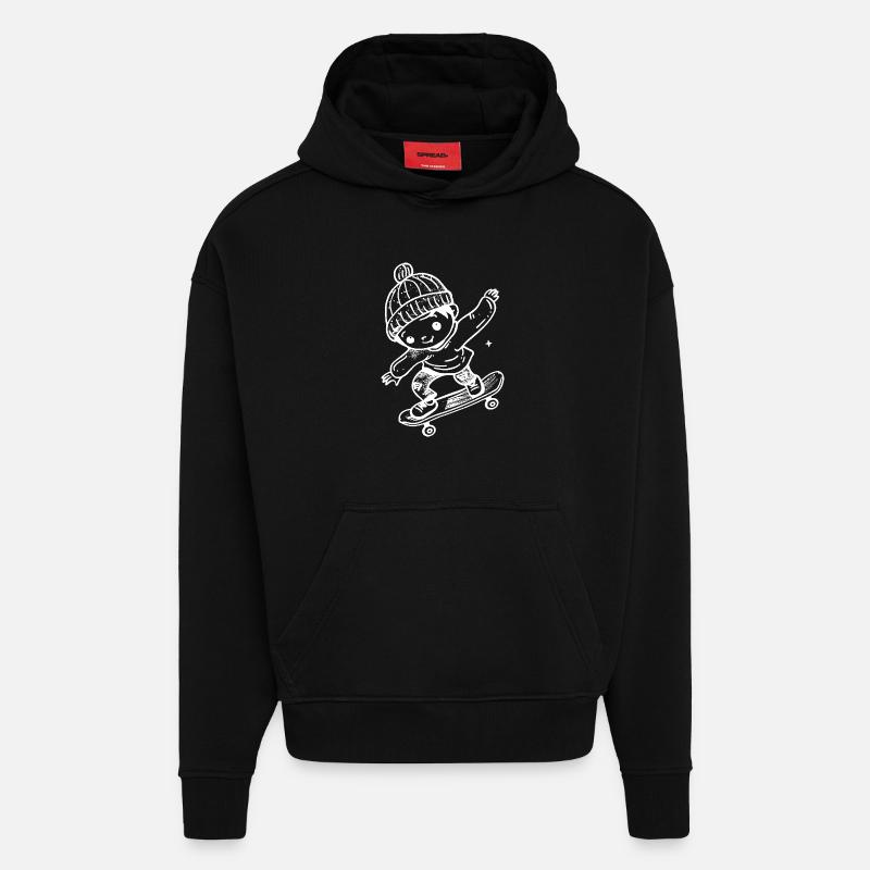 Skateboard Kind Comic - Hoodie- made by SPREAD  - SOLID BLACK