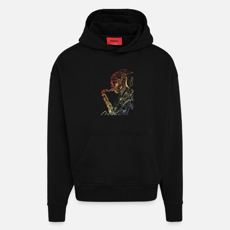Saxophoniste Rétro - Sweat à capuche bio épais oversize fabriqué en UE - SOLID BLACK