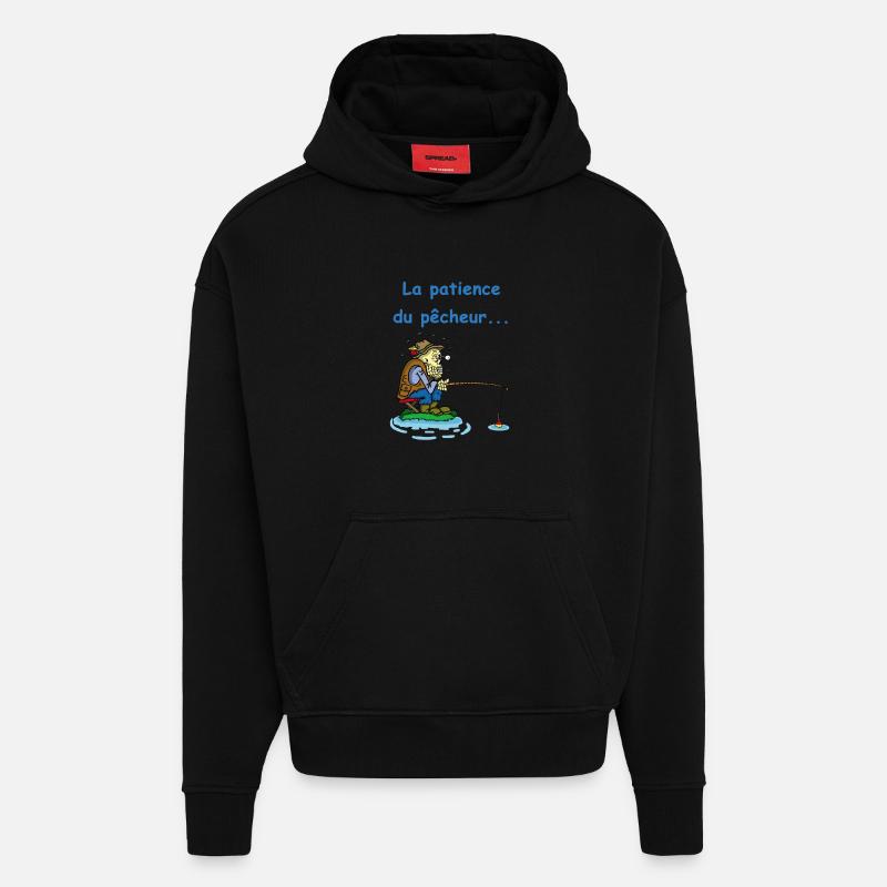 La patience du pêcheur - Sweat à capuche bio épais oversize fabriqué en UE - SOLID BLACK