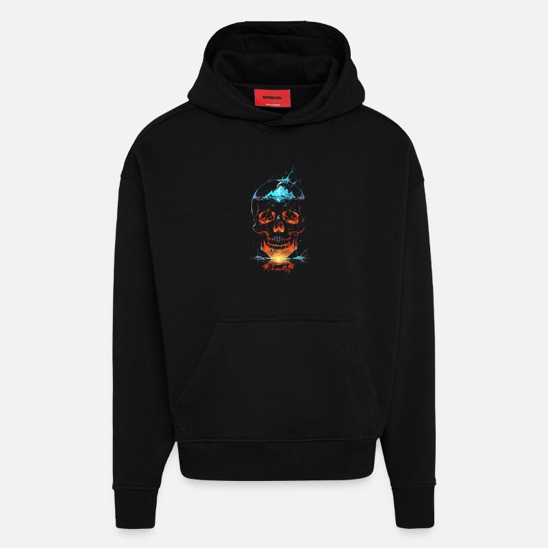 Crâne de Feu et Glace Éclatant - Hoodie- made by SPREAD  - SOLID BLACK