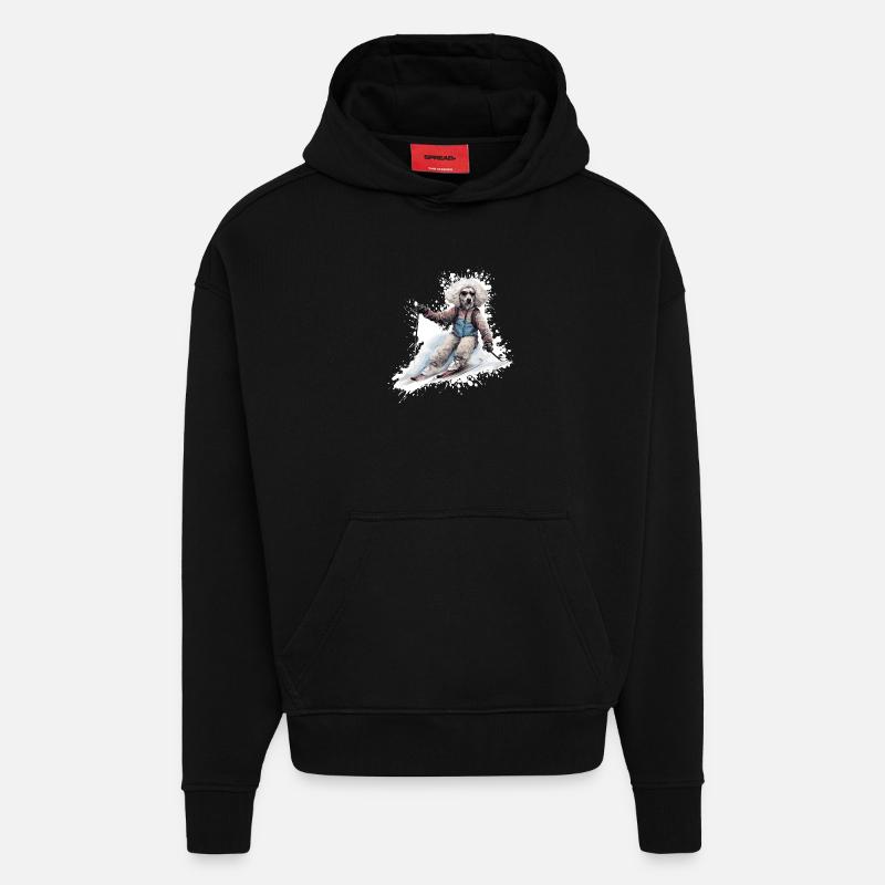 Caniche Chien Ski Ski - Sweat à capuche bio épais oversize fabriqué en UE - SOLID BLACK