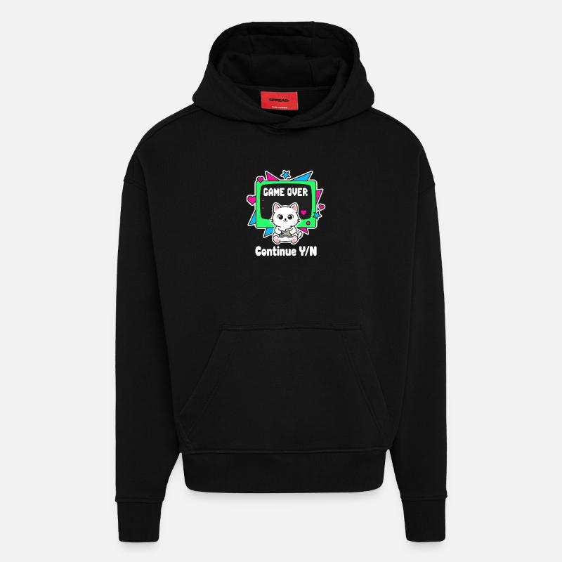 Retro Cats Controller Game Over - Sweat à capuche bio épais oversize fabriqué en UE - SOLID BLACK