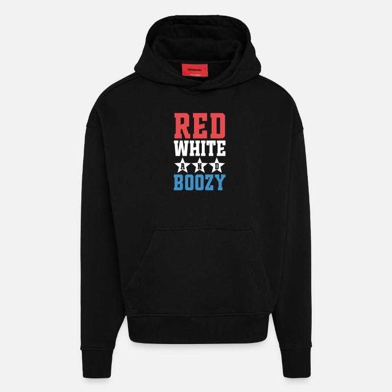 Rouge, Blanc et Alcoolisé - Sweat à capuche bio épais oversize fabriqué en UE - SOLID BLACK