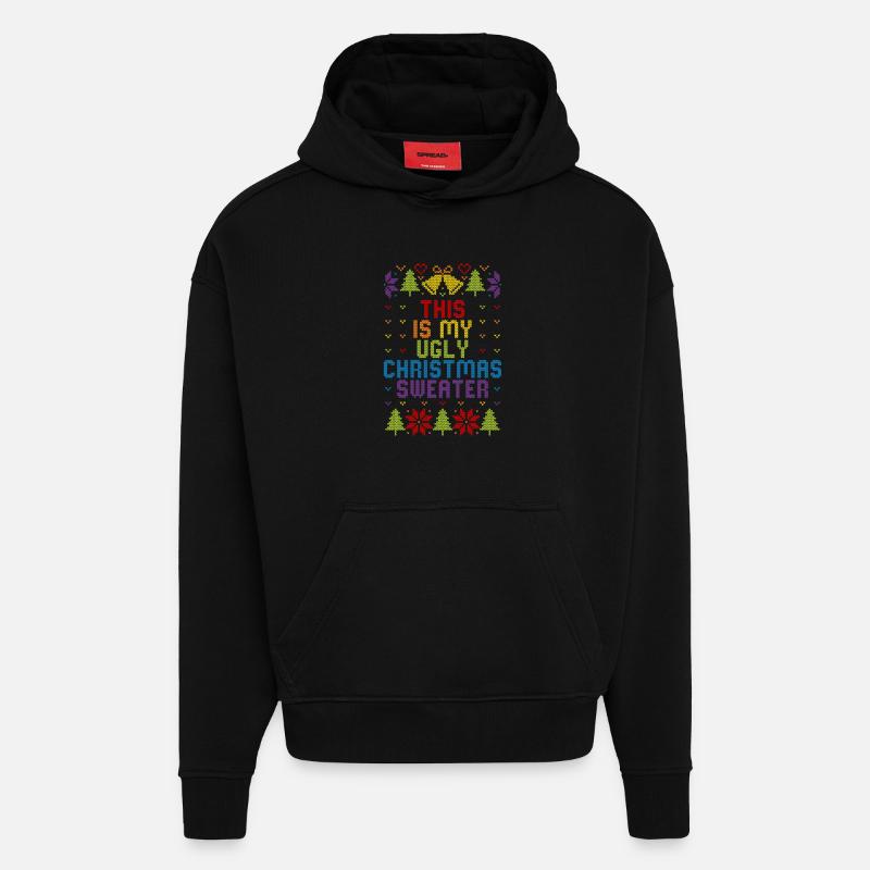 Pull-en-ciel moche de Noël - Sweat à capuche bio épais oversize fabriqué en UE - SOLID BLACK