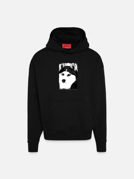 Black and white Husky portrait on textile - Hoodie- made by SPREAD - SOLID BLACK