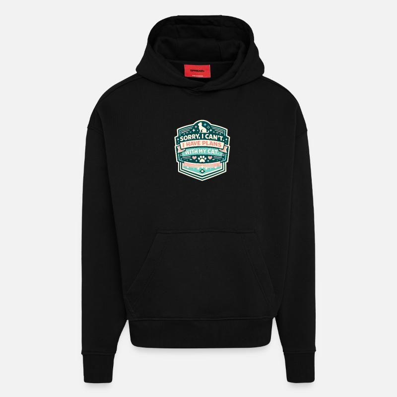 J’ai des projets pour mon chat - Sweat à capuche bio épais oversize fabriqué en UE - SOLID BLACK