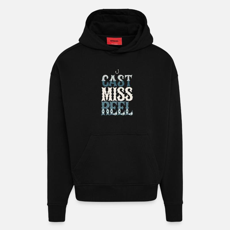 Cast Miss Reel - Pêche - Sweat à capuche bio épais oversize fabriqué en UE - SOLID BLACK