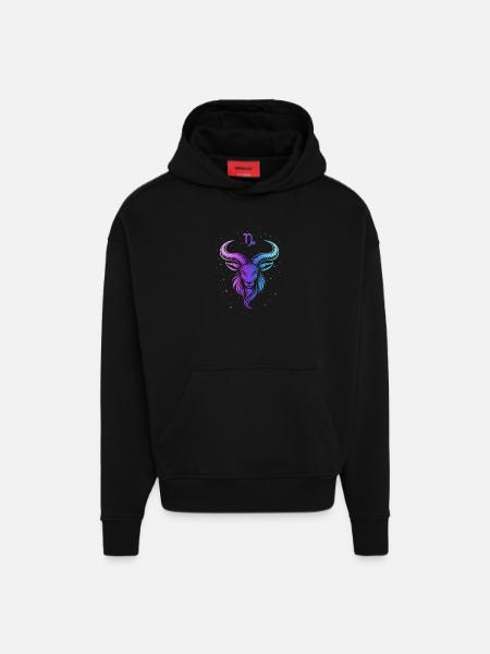 Bunte Ziege mit Sternmuster - Hoodie- made by SPREAD - SOLID BLACK