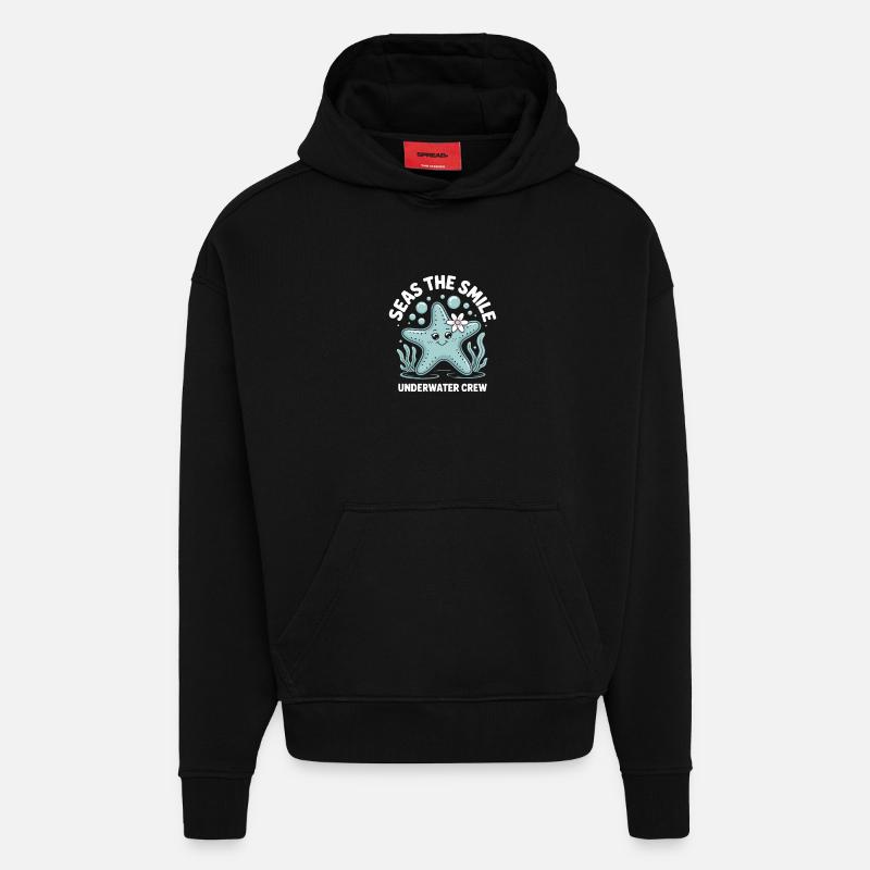 Design mignon d’étoile de mer - Sweat à capuche bio épais oversize fabriqué en UE - SOLID BLACK