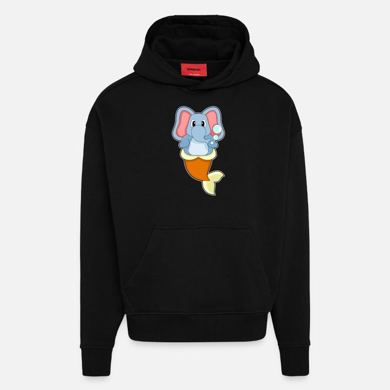 Sirène éléphant - Sweat à capuche bio épais oversize fabriqué en UE - SOLID BLACK
