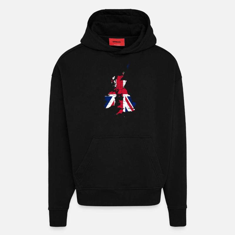 Royaume-Uni Drapeau Paysage Angleterre - Sweat à capuche bio épais oversize fabriqué en UE - SOLID BLACK