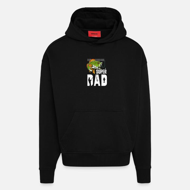 Super Dad Pêche Poisson Géant - Sweat à capuche bio épais oversize fabriqué en UE - SOLID BLACK