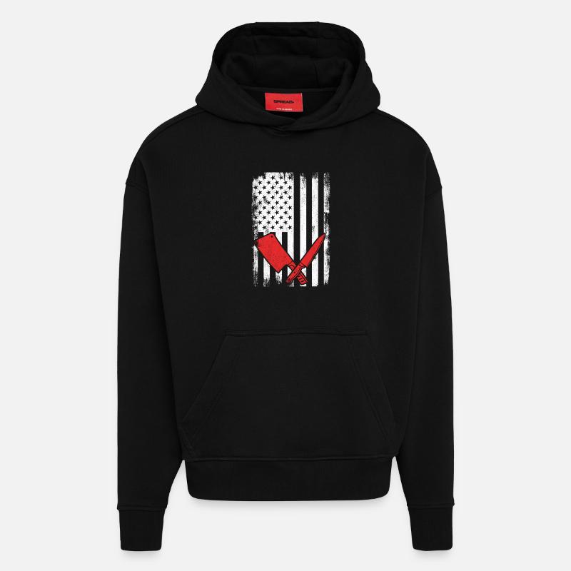 4 juillet Boucher aux États-Unis - Sweat à capuche bio épais oversize fabriqué en UE - SOLID BLACK