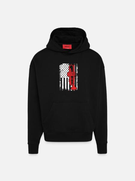 Drapeau Trumpet USA - Sweat à capuche bio épais oversize fabriqué en UE - SOLID BLACK