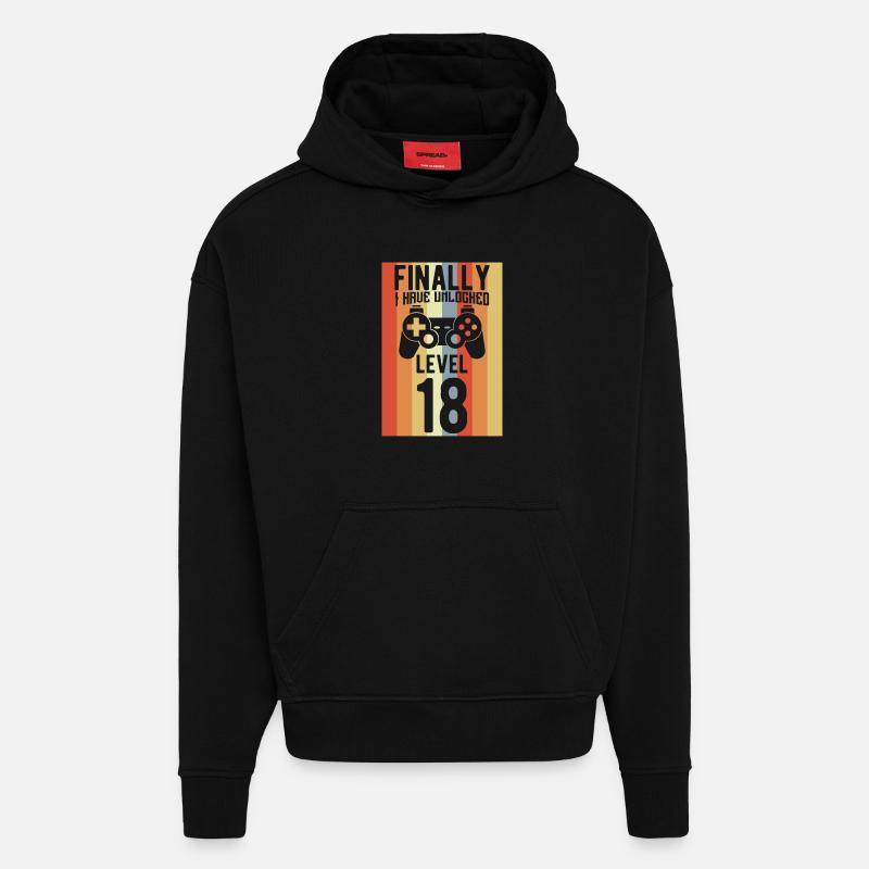 Niveau 18 débloqué - Sweat à capuche bio épais oversize fabriqué en UE - SOLID BLACK