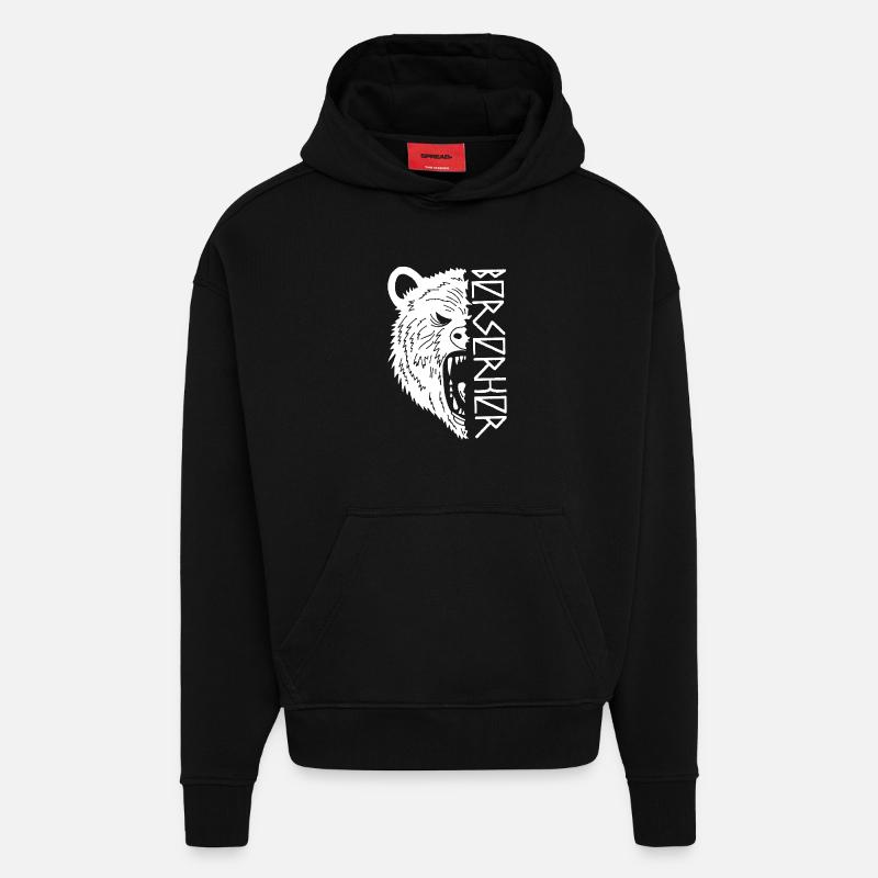 Guerrier ours blanc - Sweat à capuche bio épais oversize fabriqué en UE - SOLID BLACK