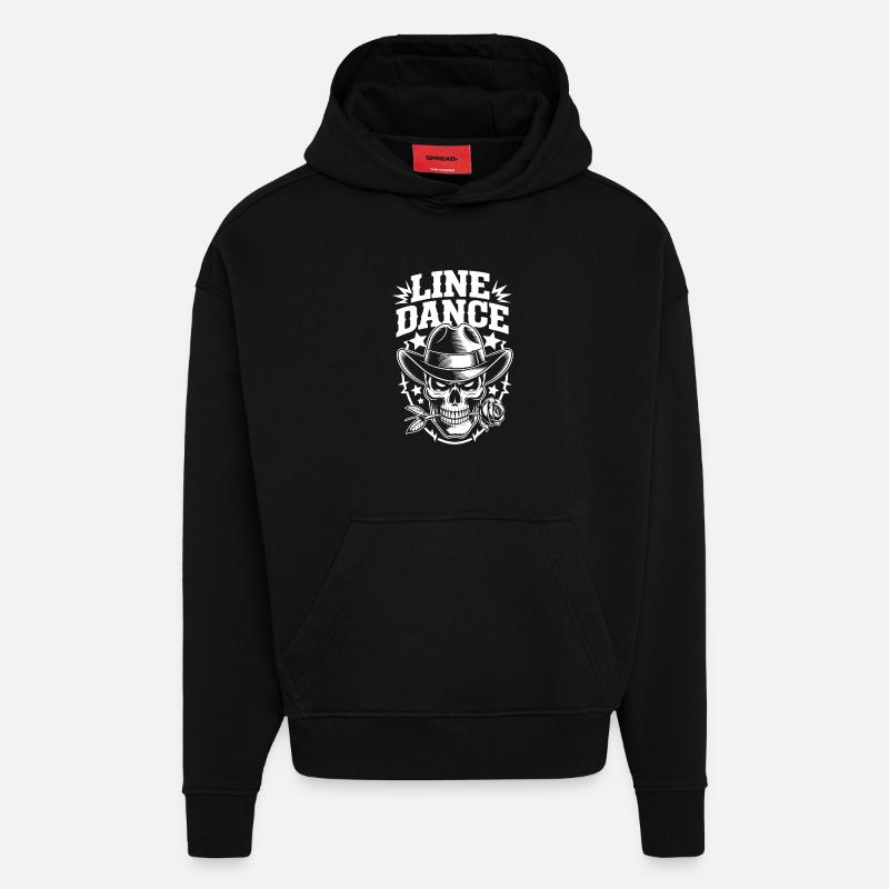 Line Dance Skull Cowboy - Hoodie- made by SPREAD  - SOLID BLACK