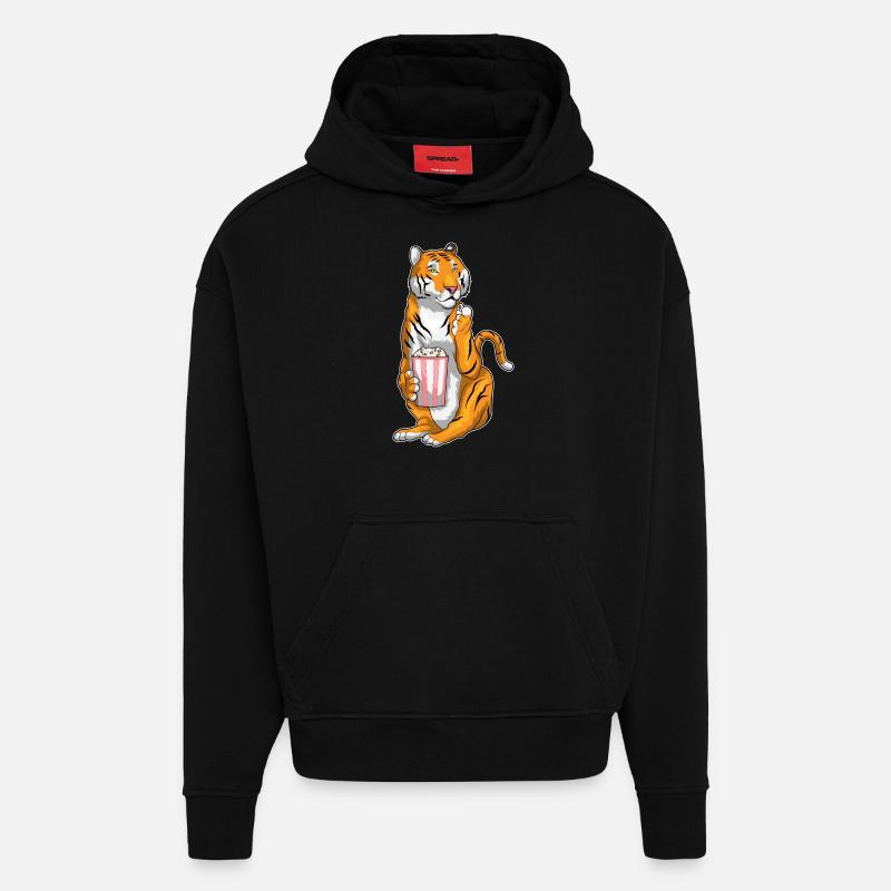 Maïs soufflé Tiger - Sweat à capuche bio épais oversize fabriqué en UE - SOLID BLACK