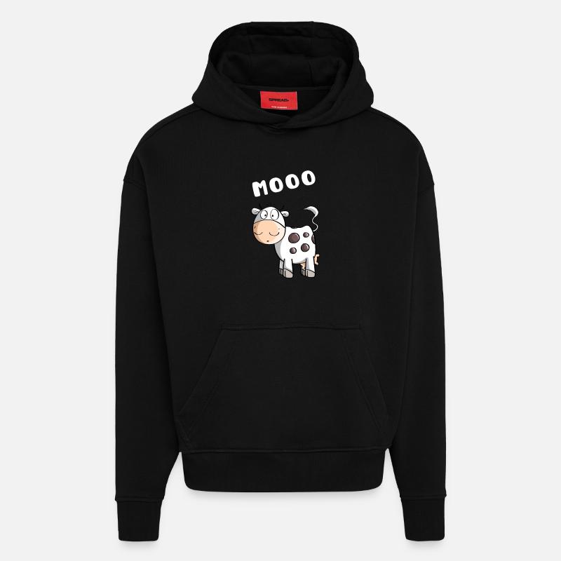 Little Mooo Cow - Cows - Comic - Hoodie- made by SPREAD  - SOLID BLACK