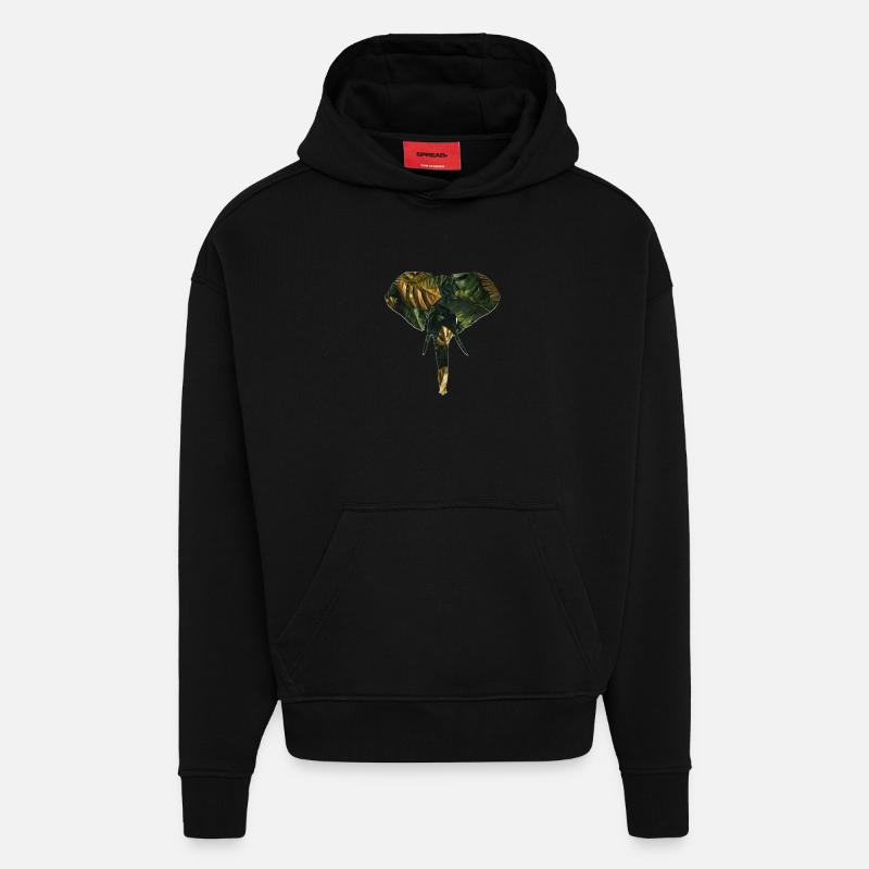 Éléphant dans la jungle - Sweat à capuche bio épais oversize fabriqué en UE - SOLID BLACK