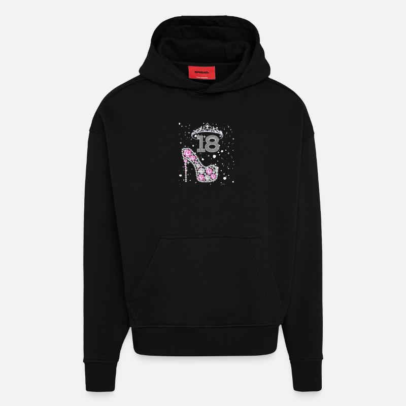 Conception du 18e anniversaire - Sweat à capuche bio épais oversize fabriqué en UE - SOLID BLACK