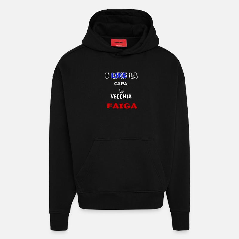 maglia simpatica CARA E VECCHIA FAIGA jerry calà - Felpa con cappuccio ecologica oversize Heavyweight Made in UE - SOLID BLACK
