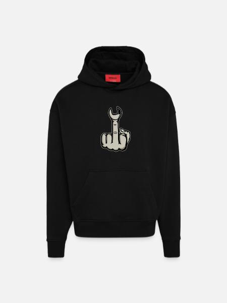 Middle Finger Stinger Finger Wrench - Hoodie- made by SPREAD  - SOLID BLACK