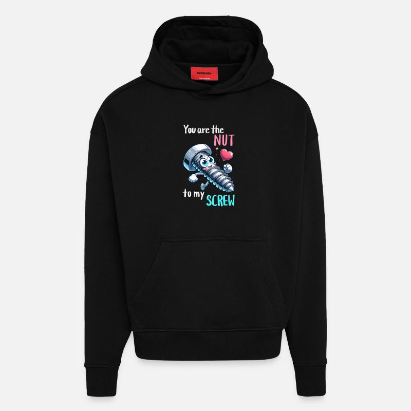 Funny Screwing Nut Pair Design - Hoodie- made by SPREAD  - SOLID BLACK