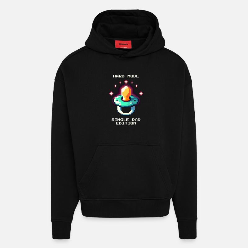 Mode difficile : Papa célibataire | Parent célibataire - Sweat à capuche bio épais oversize fabriqué en UE - SOLID BLACK