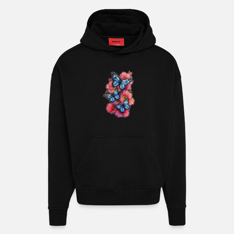Fleur Papillon - Sweat à capuche bio épais oversize fabriqué en UE - SOLID BLACK