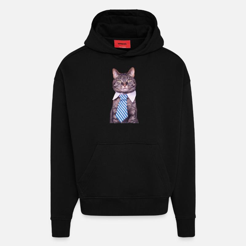 Chat de bureau - Sweat à capuche bio épais oversize fabriqué en UE - SOLID BLACK