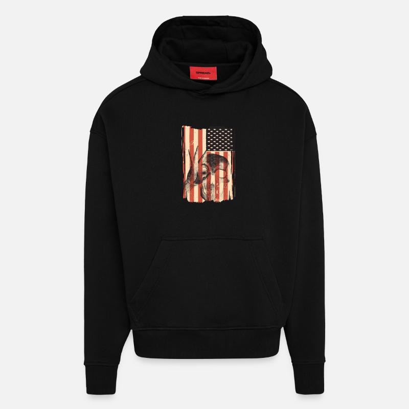 USA flag with skull - Hoodie- made by SPREAD - SOLID BLACK