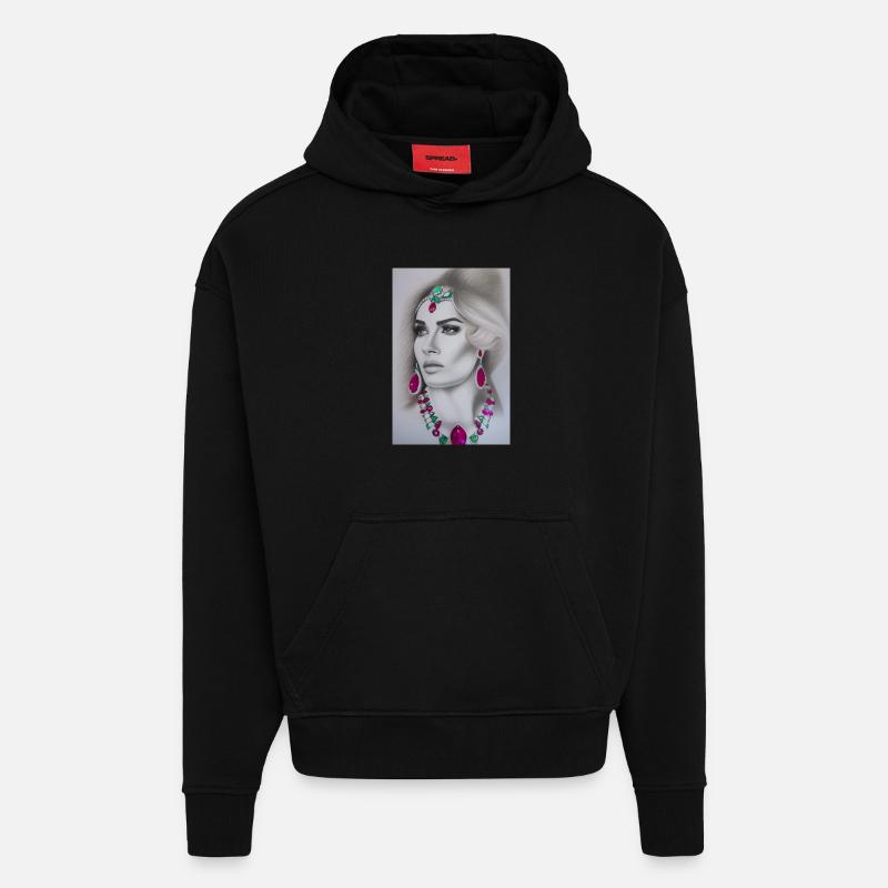 Frau mit Schmuck - Hoodie- made by SPREAD - SOLID BLACK